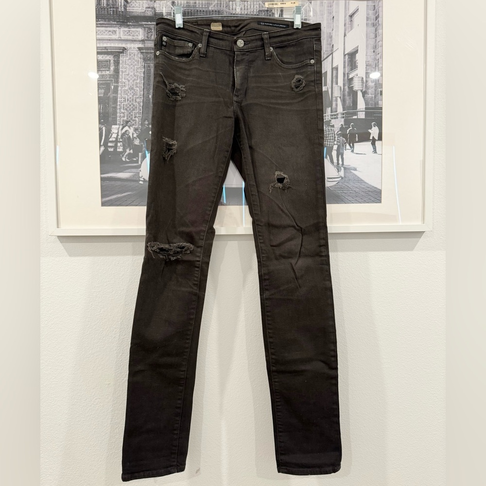 AG Adriano Goldschmied Distressed Straight Black Denim Jeans | 28